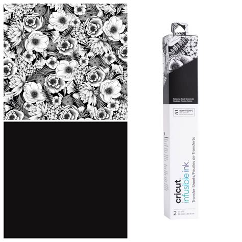 Cricut Infusible Ink Transfer Sheets 2-pack (Black Botanicals); Produces stunning, vibrant, professional, and permanent heat transfers; Requires compatible Infusible Ink blank (sold separately) and Cricut EasyPress™ 2 or heat press that reaches 400°F (205°C); Transferred inks never flake, peel, crack or wrinkle